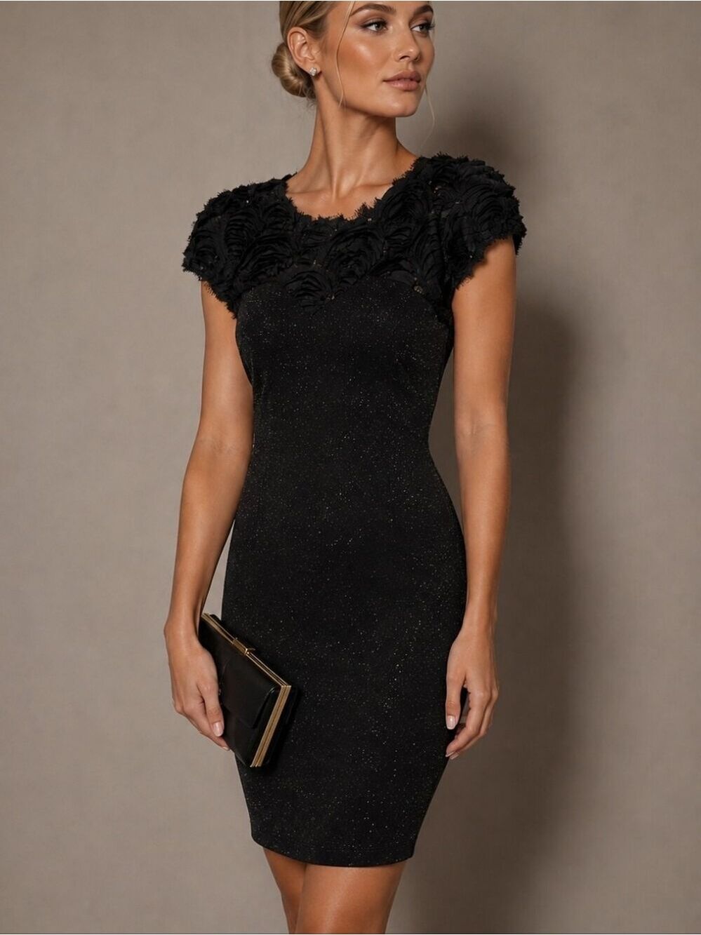 Esley Embelished Shoulder Cocktail Dress, Size S